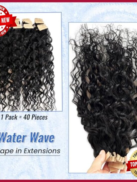 24 Inch Water Wave Tape In Human Hair Extensions 40 Pieces 100G main image 7